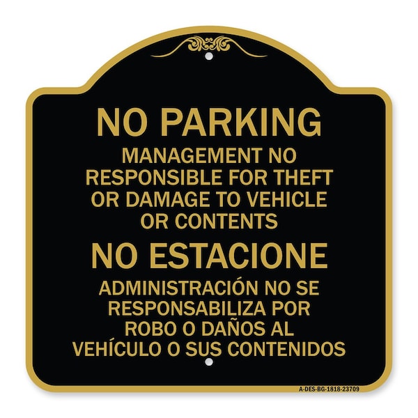 Signmission No Parking Management Not Responsible for Theft or Damage to Vehicle or Contents, BG-1818-23709 A-DES-BG-1818-23709 - main